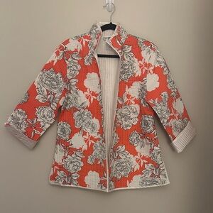 PATTY KIM Womens Cotton Quilted Open Front Jacket Blazer Orange & White Sz
Large